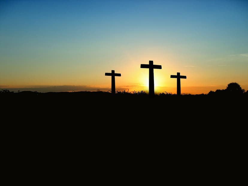 sunset and three crosses